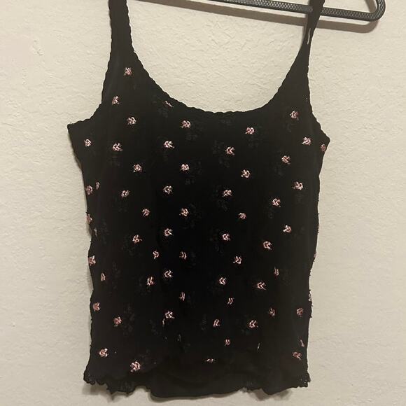Papillon Blanc 90s Black lace cami with pink floral details - Picture 6 of 6